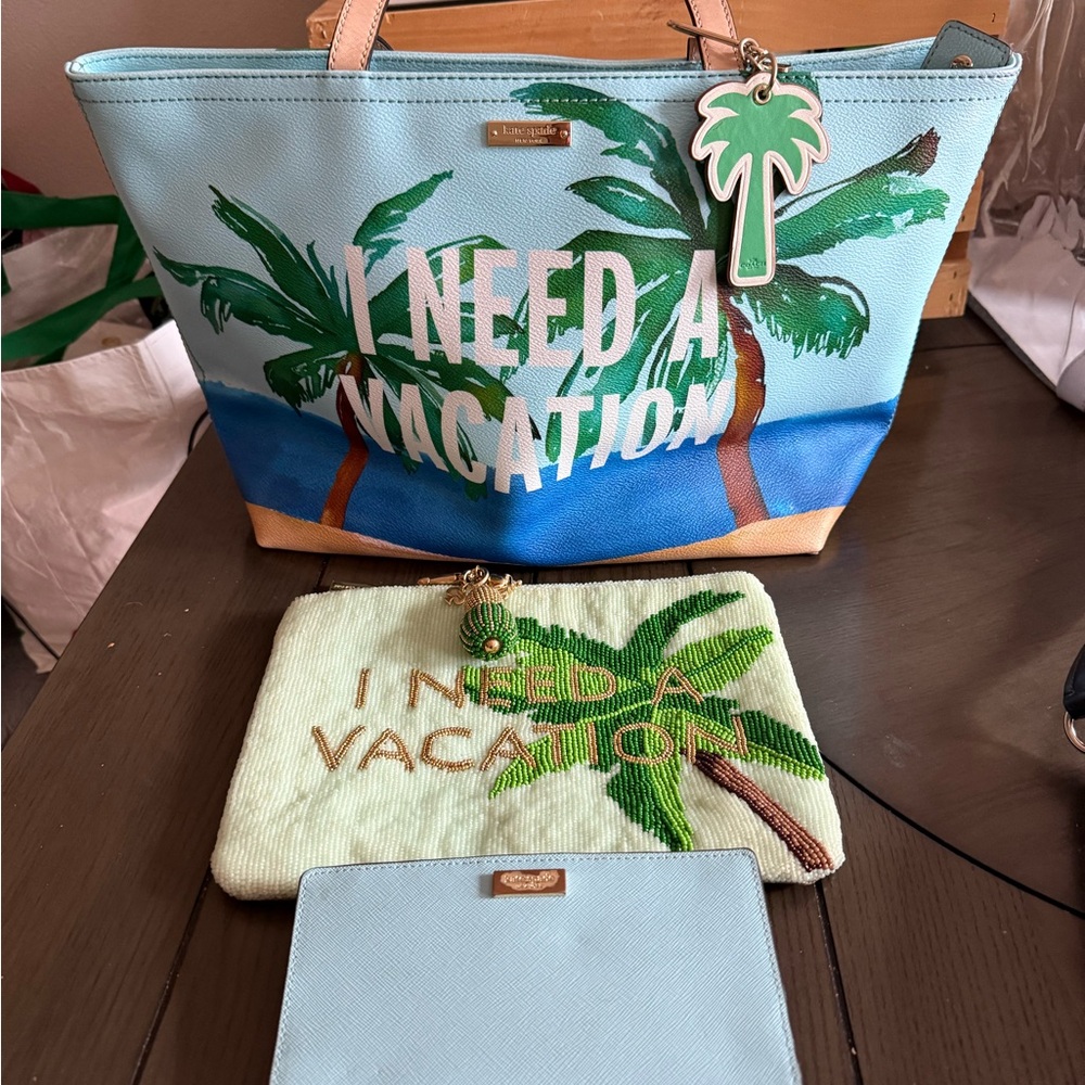 Kate Spade Green and Blue Tropical Tote Bag